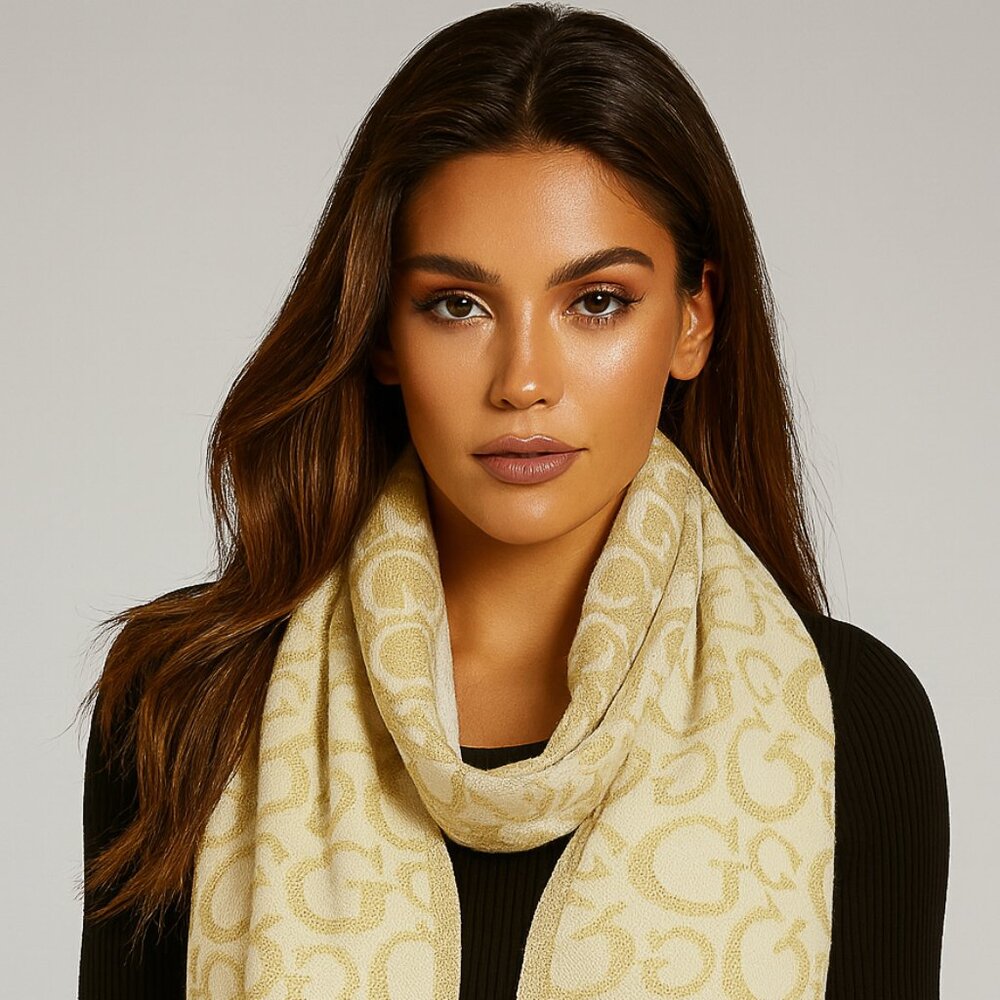 Guess G Logo Classic Ivory Gold Scarf in Milk OS - NWT